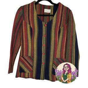 VTG 70s Pandora Costume Maker Striped Knit Long Sleeve Top Disco Retro Medium